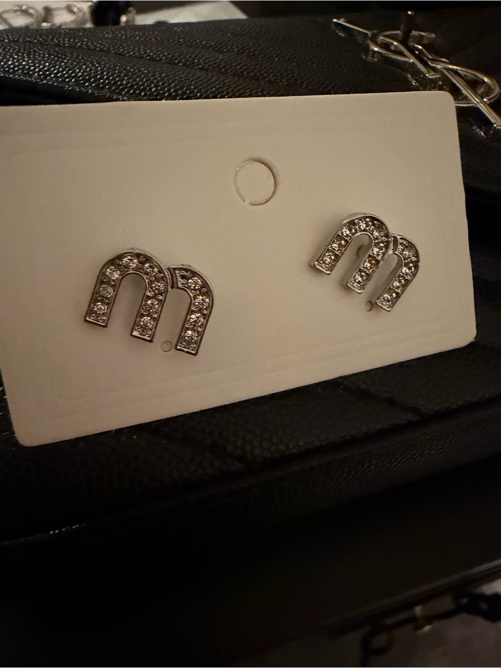 Crystal-Studded 'M' Silver Earrings - Women Accessories